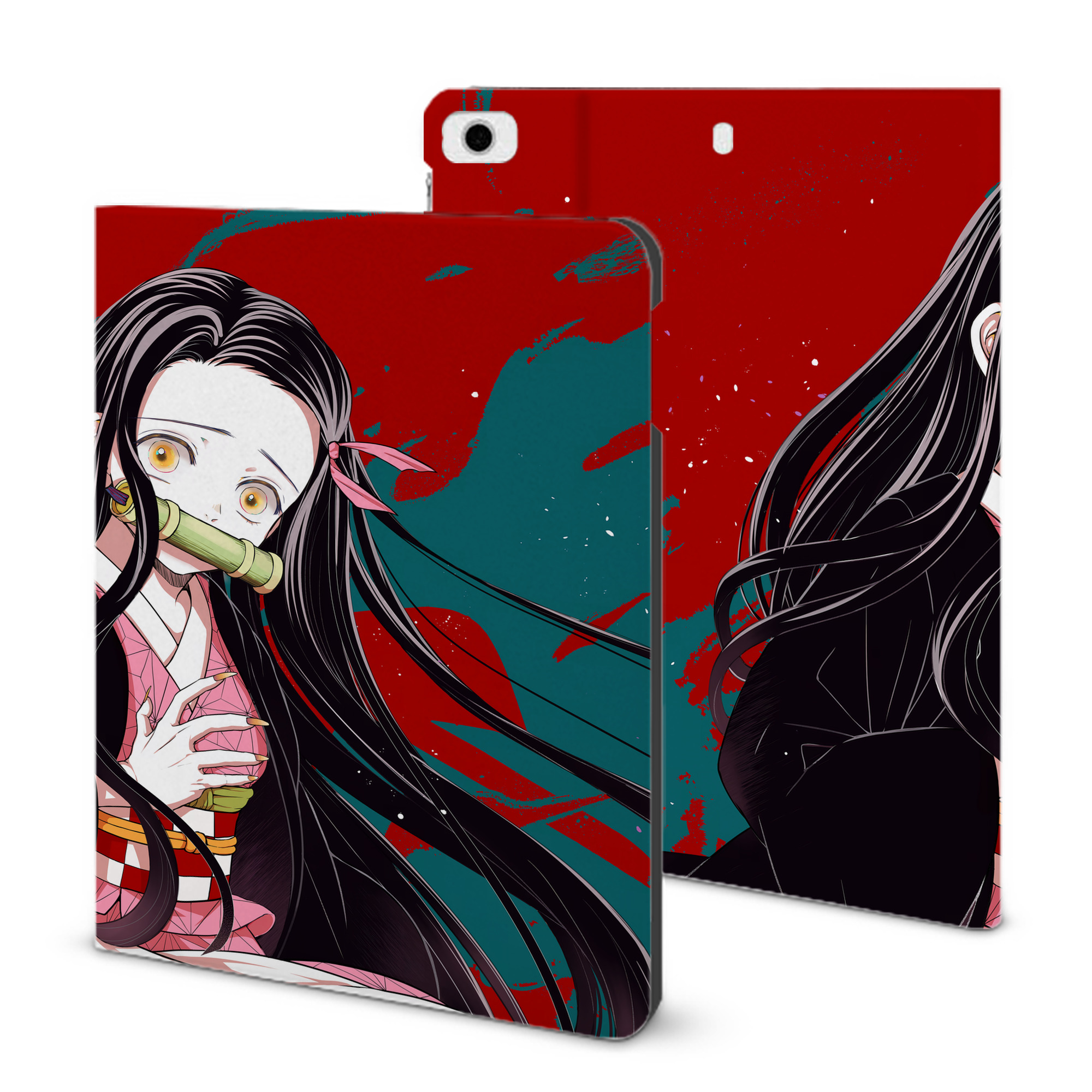 （画像用） 鬼滅の刃（きめつのやいば）竈門 禰󠄀豆子／かまど ねずこ Kamado Nezuko IPad ケース ブック型 PUレザー TPU 耐衝撃 軽量 薄型 ペン収納なし 全面保護 IPad 各モデル対応